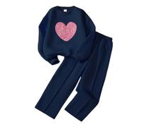 Citridarll Girls' Clothing Set Heart Print Long Sleeve Top Pullover Sweatshirt Sweatpants 2 Piece Outfits Kids Sweatsuit Tracksuit Jogger Set 7-12 Years
