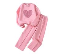 Citridarll Girls' Clothing Set Heart Print Long Sleeve Top Pullover Sweatshirt Sweatpants 2 Piece Outfits Kids Sweatsuit Tracksuit Jogger Set 7-12 Years