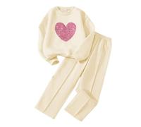 Citridarll Girls' Clothing Set Heart Print Long Sleeve Top Pullover Sweatshirt Sweatpants 2 Piece Outfits Kids Sweatsuit Tracksuit Jogger Set 7-12 Years