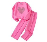 Citridarll Girls' Clothing Set Heart Print Long Sleeve Top Pullover Sweatshirt Sweatpants 2 Piece Outfits Kids Sweatsuit Tracksuit Jogger Set 7-12 Years