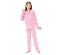 Citridarll Girls Pajama Sets Two-Piece Nightwear Long Sleeve Sleepwear Button Down Pj Lounge Sets with Long Pants, Pink, 160,13-14 Years