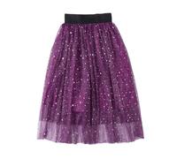 Citridarll Girls Tulle Skirt A-Line Long Stars Sequins Mesh Tutu Skirt Maxi High Elastic Waist Layered Skirts 150, 9-10 Years,Purple