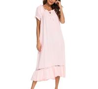 Citridarll Womens' Victorian Sleepwear Nightgown Off The Shoulder Nightshirt Ladies Lounge Dress Gown Pajamas, Pink, XX-Large