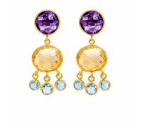 Citrine Blue Topaz Lemon Quartz Dangle Earrings for Women 14K Gold Plated Silver, Handmade Gemstone Jewellery
