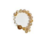 Citrine Bracelet for Women Men, Natural Citrine Crystal Cracelet, Gemstone Beaded Bracelets, for Bringing Wealth Success, Gift Idea for Mother's Day/Thanksgiving/Christmas (Hand circumference 16-17mm)