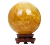 Citrine Calcite Crystal Sphere Yellow Gemstone Ball with Wood Stand Divination Sculpture Figurine Feng Shui Aura Home Desk Decor,130mm/5.1in