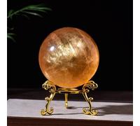 Citrine Crystal Ball Orange Iceland Spar Calcite Gemstone Sphere with Stand Figurine for Home Decoration Fengshui,8cm