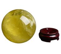 Citrine Crystal Ball with Wooden Stand,Yellow Decorative for Home Ornaments,Calcite Quartz Sphere for Wedding/Home/Office Decoration Feng Shui,7.5cm Gemstone Stone