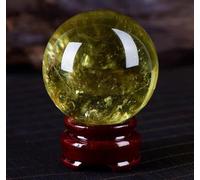 Citrine Crystal Ball with Wooden Stand,Yellow Gemstone Ornaments Sculpture Figurine for Divination Home Decoration,5cm/1.96in