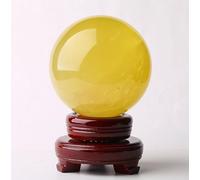Citrine Crystal Ball with Wooden Stand, Yellow Ornaments,Scrying,Magic Gemstone Sphere for Home Office Entrance Gift Decoration,8cm/3.14in