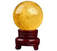 Citrine Crystal Ball Yellow Quartz Gemstone Sphere Divination Ball with Stand Feng Shui Aura Home Desk Decor Decorative Gifts,5.1"(13cm)