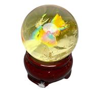 Citrine Crystal Sphere Ball, Feng Shui Crystal Transparent Crystal Ball Citrine Quartz Crystal with Holder,Citrine ball-40~43mm