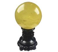 Citrine Crystal Sphere Gemstone Ball Sculpture Figurine with Wooden Stand for Divination Home Decoration,Yellow,75mm Gemstone Stone