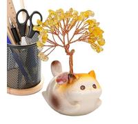 Citrine Crystal Tree, Charming Citrine Kitten Decoration - Decoration for Dashboard - For Desk Car Dashboard Office Business Wedding Chinese New Year Housewarming