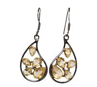 Citrine Earrings 9x7mm 6x4mm 5x3mm - Black Rhodium Sterling Silver - Multi-Stone Dangle Drop Earrings - Bright Yellow Gemstone Jewelry for Women
