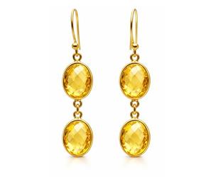 Citrine Gemstone Designer Drop Earring for Women 925 Sterling Silver & 18ct Yellow Gold Plated Silver Handmade Party Earring Jewellery (Yellow Gold Plated Silver)