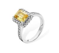 Citrine Halo Engagement Ring 925 Sterling Silver Rhodium Finish Size J - R British Made (J)