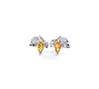 Citrine Leaf Detail Stud Earrings Ojewellery Silver One Size