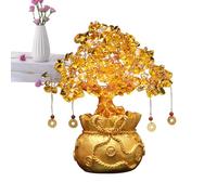 Citrine Money Tree - 2in Fortune Good Luck Bonsai, Traditional Chinese Crystal Coin, Citrine Tree Shiny Yellow Gemstonee Positive Energy | Ideal for New Year Home Desk Office Shop Fengg Shuii Décor