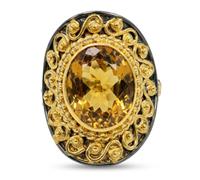 Citrine Oval Faceted Yellow Gemstone Ring 925 Sterling Silver Black Rhodium Gold Plated Bezel Set Statement Cocktail Jewelry for Women M1/2,53(16.9)