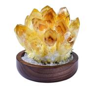 Citrine Quartz Cluster with Wood Base, Yellow Crystal,Irregular Point Gemstone Home Decor