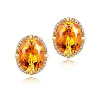 Citrine Stud Earrings For Women 925 Yellow Gemstone Birthstone Ear Jewelry Wedding