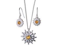 Citrine Sun Pendant Necklace Dangle Earrings Set Ojewellery Silver 18 inches