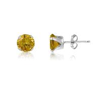 CITRINE YELLOW 2MM Classic Brilliant Round Cut Cubic Zirconia (CZ) Sterling Silver Birthstone Stud Earrings/Ear Studs for Women Ladies Girls - 925 Sterling Silver. 2-CITR