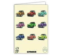 CITROEN 2CV POP-ART AUTO PASSION COLLECTIONS Officially Licensed Shiny Silver Cars Card - Open Card White 23 x 17 cm - with White Envelope 12 x 17.5 cm - Birthday Leaving Retirement Party