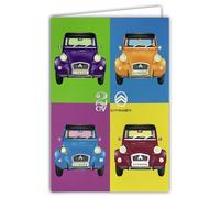 CITROEN 2CV POP-ART AUTO PASSION COLLECTIONS Officially Licensed Shiny Silver Cars Card - Open Card White 23 x 17 cm - with White Envelope 12 x 17.5 cm - Birthday Leaving Retirement Party