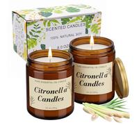 Citronella Candles Outdoor 2 Pack, Large Glass Jar Natural Soy Wax Scented Candle, 120 Hours Long Burn Time for Garden Patio Party Camping, Summer Home Gift Set
