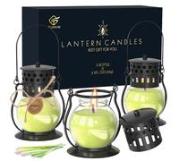 Citronella Candles Outdoor with Vintage Lantern - 3pcs 3.5oz DEET Free Lemongrass Scented Candles for Camping Patio Garden, Natural Citronella Soy Wax Candle, Gifts for Women