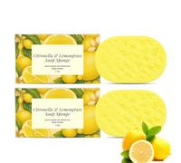 Citronella & Lemongrass Soap Sponge, Deep Cleansing Lemon Soap Sponge, Natural Handmade Lemon Soap Bar for Face & Body, for Women and Men (2PC)