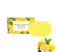 Citronella Soap Sponge, Plant Based Citronella Sponge Filled with Soap, Sweet and Uplifting Lemongrass Bar, Deep Cleansing, Natural Handmade Body Wash Bars for Family, Home, Travel, Lemon Scent (1PC)