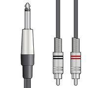 Citronic Classic Audio Leads 6.3mm Mono Jack Plug to 2 x RCA Plugs Pure Copper Conductors & Cotton-Reinforcement 1.5 Metre Black