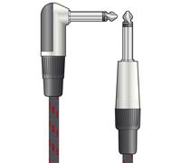 Citronic Classic Retro Braided Guitar Lead Anti-Tangle Nylon Cover Right-Angled & Straight Connectors 6.3mm Mono Jack Plugs Black & Red 3.0m
