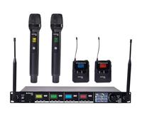 Citronic | TU4 Quad UHF Wireless Microphone System PLL Tuneable - 2 Handheld Mics + 2 Bodypack Headset & Lavalier Set for Karaoke, Stage, PA, Singing & Events