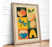 Citrus Composition Grid Mid-Century Framed Wall Art Print A2 (59.4×42cm) Oak, Wall Decor for Living Room, Bedroom, Office & Home, Ready to Hang, Art Gift