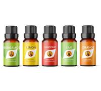 Citrus Essential Oil Set | Lemon, Lime, Orange, Bergamot & Grapefruit 5 x 10ml | for Aromatherapy Diffusers, Home Gift, Candle Making, Soaps, Cleaning
