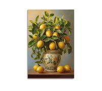 Citrus Fruit Lemon Tree Canvas Wall Art Vintage Yellow Lemon Artwork Pictures, Wall Art Hanging Paintings for Kitchen Dining Room Home Decoration 24x36inch(60x90cm)