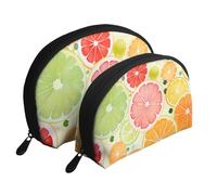 Citrus Fruit Painting Portable Shell Makeup Bag Set (2 Pieces), Zippered Travel Toiletry Bag For Cosmetics