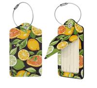 Citrus Fruit Pattern Luggage Tag 1PCS PU Leather Suitcase Tags Identifiers Travel Tags with Privacy Protection and Stainless Steel Loop Luggage Bag Tag for Women Men