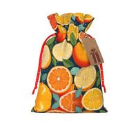 Citrus Fruit Pattern Print Drawstring Pouches For Gifts,Reusable Fabric Gift Bags,For Holiday And Party Presents
