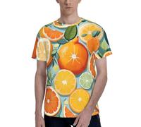 Citrus Fruit Pattern Print Men Short Sleeve Crew Neck T-Shirt Breathable Stylish Casual Athletic Summer Wear Black