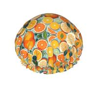 Citrus Fruit Pattern Print Reusable Bath Shower Caps For Women Long Hair,Double Layer Bathing Shower Hat