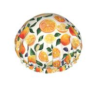 Citrus Fruit Pattern Print Reusable Bath Shower Caps For Women Long Hair,Double Layer Bathing Shower Hat
