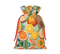Citrus Fruit Pattern Print Xmas Drawstring Wrapping Bags For Xmas Package Storage, Christmas Party Supplies Favors