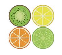 Citrus Fruits Glass Coaster Set - Colourful Lemon Lime Orange Kiwi Food Themed Gifts - Set of Four (4) Round Drinks Coasters