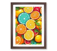 Citrus Fruits Line Framed Wall Art Print A2 Walnut | Ready to Hang, Premium Gi Paper, Fade-Resistant Inks, Securely Packaged, UK Made