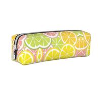 Citrus Lemon Fruit Slice Pattern Pencil Case Leather Simple Zipper Pencil Bag, Color 9, 21 x 5 x 5.5 cm